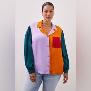 Farm Rio. Colorblock Button Down. “Purple Motif.” Size XL.
